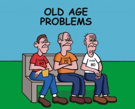 Old age problems are a bitch! Three old men, sitting on a park bench, discuss their bathroom difficulties. Who has it the worst?