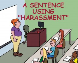 "Can anyone give me a sentence using the word, harassment", asked the teacher to her students. A boy raises his hand and gives the perfect answer.